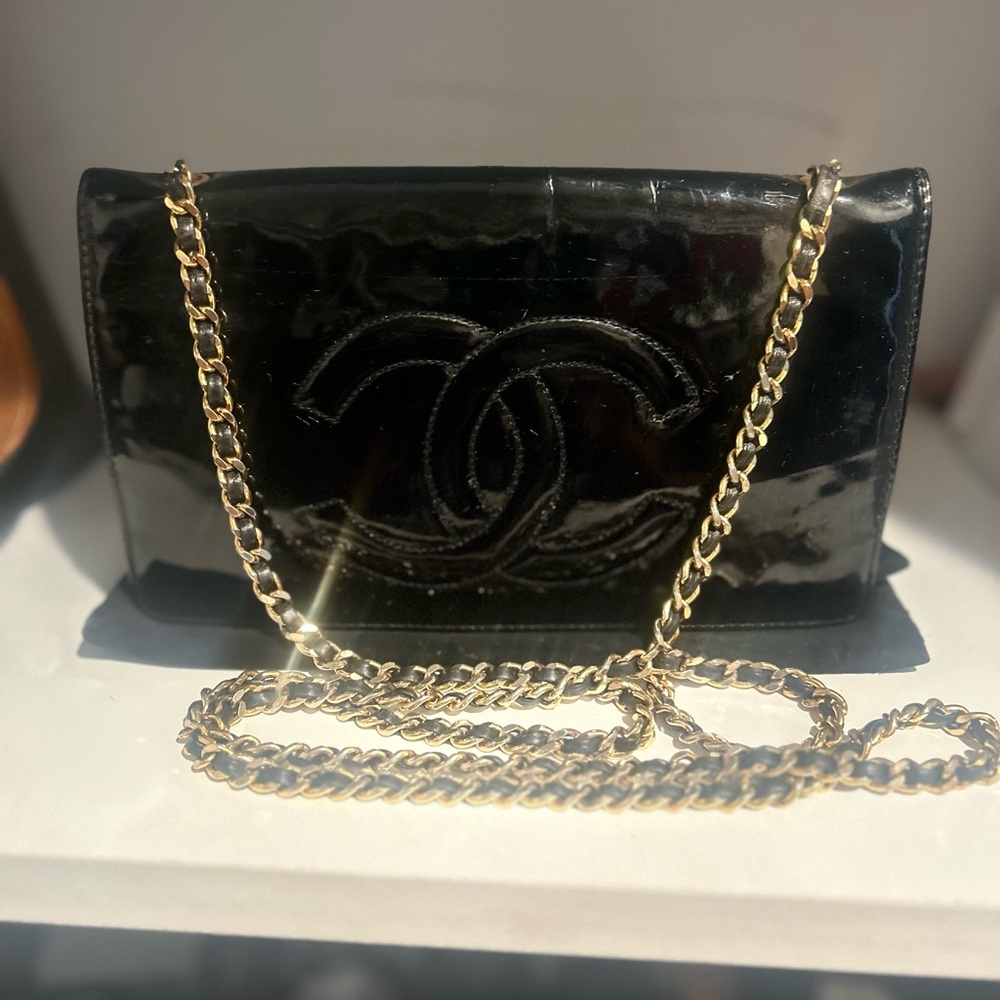 SOLD Chanel Black Patent Leather Shoulder Bag